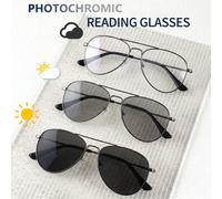 Lunettes de lecture photochromiques multifocales progressives, monture aviateur large et élégante, vision claire, confortables à porter, adaptées aux hommes et aux femmes.