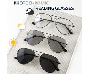 Lunettes de lecture photochromiques multifocales progressives, monture aviateur large et élégante, vision claire, confortables à porter, adaptées aux hommes et aux femmes.