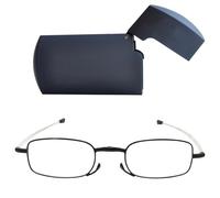Lunettes de lecture pliables rectangulaires, monture fine et compacte | Branches télescopiques, acier inoxydable de 14 g et étui rigide inclus, modèle léger pour femme et homme