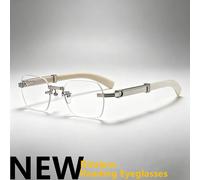 Lunettes de lecture sans monture pour hommes, monture de luxe en corne de buffle, lunettes presbytie anti-lumière bleue, lecteurs sans cadre pour affaires