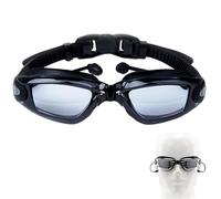 Lunettes de Natation Adultes Antibuée, Verres de Natation Professionnelles, Larges Verres de Piscine, Haute Définition, avec Joint en Silicone et Bouchons d'Oreille pour Hommes, Femmes, Noir, 1 Pièce