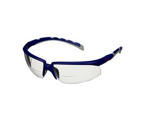 Lunettes de protection 3M Solus 2000, monture bleue/grise, traitement anti-rayures/antibuée, écran incolore avec zone de lecture intégrée (bifocale) pour un travail de précision sur les détails, +1.5 