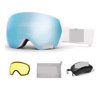 Lunettes de Ski Ski Goggles Men Women Anti-Fog Ski Eyewear Snow Glasses Adult Snowboard Goggle with Night Yellow Lens and Case Set(Light Blue Set)