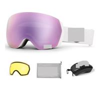 Lunettes de Ski Ski Goggles Men Women Anti-Fog Ski Eyewear Snow Glasses Adult Snowboard Goggle with Night Yellow Lens and Case Set(Purple Set)