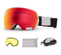 Lunettes de Ski Ski Goggles Men Women Anti-Fog Ski Eyewear Snow Glasses Adult Snowboard Goggle with Night Yellow Lens and Case Set(Silver Red Set)
