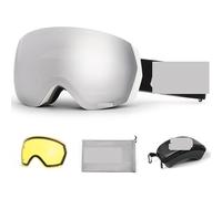 Lunettes de Ski Ski Goggles Men Women Anti-Fog Ski Eyewear Snow Glasses Adult Snowboard Goggle with Night Yellow Lens and Case Set(WT Silver Set)