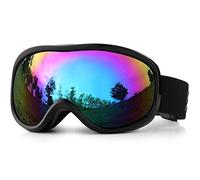 Lunettes de ski SPOSUNE,Protection 100 % UV400,Double lentille sphérique anti-buée,Coupe-vent,Résistantes aux chocs,Compatible avec un casque, Black frame + Rainbow Green Lens VLT 15-17.5%