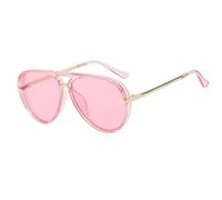Lunettes de soleil à double pont teinté rose, monture transparente et monture dorée UV400, 02, Taille unique