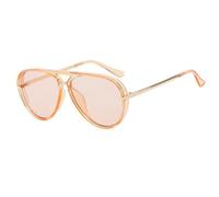 Lunettes de soleil à double pont teinté rose, monture transparente et monture dorée UV400, 03, Taille unique