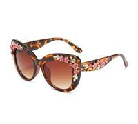 Lunettes de soleil à fleurs pour femme - Monture de décoration - Œil de chat - Lunettes de soleil de luxe tendance - nuances roses, c2, Taille unique