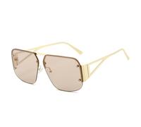 Lunettes de soleil à monture partielle Protection UV400 Motif patrimoine inspiré des pilotes pour homme et femme Style polyvalent, Doré/bleu sarcelle clair