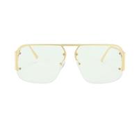 Lunettes de soleil à monture partielle Protection UV400 Motif patrimoine inspiré des pilotes pour homme et femme Style polyvalent, doré/blanc