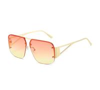 Lunettes de soleil à monture partielle Protection UV400 Motif patrimoine inspiré des pilotes pour homme et femme Style polyvalent, Doré/rose jaune