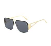 Lunettes de soleil à monture partielle Protection UV400 Motif patrimoine inspiré des pilotes pour homme et femme Style polyvalent, Doré/gris
