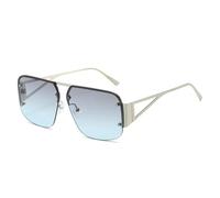 Lunettes de soleil à monture partielle Protection UV400 Motif patrimoine inspiré des pilotes pour homme et femme Style polyvalent, Argenté/gris bleu