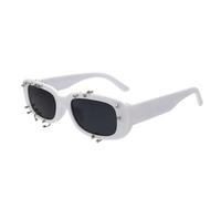 Lunettes de soleil à rivets cloutés sur le thème punk - Verres incassables - Petite monture - Pour femme - Pour usage quotidien - Activité de plein air - Protection solaire, Cadre blanc gris tarte