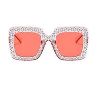 Lunettes de soleil à strass pour femme, lunettes de soleil à paillettes - Lunettes de soleil tendance pour femme, monture carrée surdimensionnée, lunettes de soleil bling-bling, activités d'été, rose