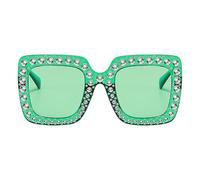 Lunettes de soleil à strass pour femmes et filles, monture carrée bling-bling, nuances surdimensionnées, Vert, Refer to description