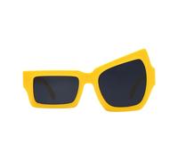 Lunettes de soleil amusantes pour femme, lunettes de forme irrégulière, décoratives, confortables, asymétriques pour homme, Cadre jaune Film gris, Refer to