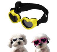 Lunettes de soleil anti-buée en forme de cœur avec sangle réglable pour petits chiens, protection UV, 6 couleurs (jaune)