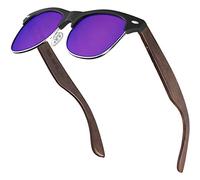 Lunettes de soleil Balinco demicadre avec branches en bois fonc verres polariss TAC pour une vision exceptionnellement claire incassables, durables, rsistantes dans un set pratique bote cadeau incluse