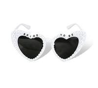 Lunettes de soleil « Bride to Be » avec fausses perles blanches ornées de | Jolies lunettes de mariée en forme de cœur avec perles - Cadeau pour femme - Accessoires de décoration pour enterrement de