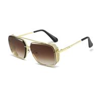Lunettes de soleil carrées à double pont steampunk pour hommes femmes bouclier latéral métallique UV400 Ombres de soleil punk rétro pour fête moto Street