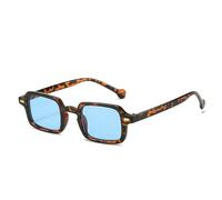Lunettes de soleil carrées de protection UV400 rétro avec rivets et monture légère en acétate pour femme, Léopard/bleu