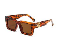 Lunettes de soleil carrées rétro avec protection UV pour homme et femme, Flocons de thé avec cadre imprimé léopard
