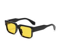 Lunettes de soleil carrées rétro pour femmes, verres UV400, rivets tendance, dégradé transparent (noir et jaune)