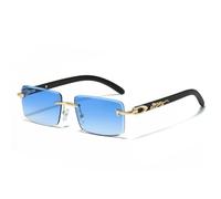 Lunettes de soleil carrées sans cadre avec protection UV400 - Temples en métal - Style homme - Léger - Cadeau idéal pour un usage urbain, Doré/bleu dégradé
