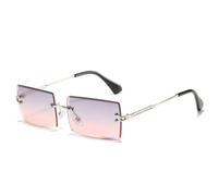 Lunettes de soleil carrées sans monture en polycarbonate avec bords coupés - Accessoire de mode pour femme - Style urbain - Cadeau d'été, Poudre argentée/grise