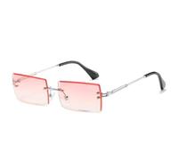 Lunettes de soleil carrées sans monture en polycarbonate avec bords coupés - Accessoire de mode pour femme - Style urbain - Cadeau d'été, Argent/poudre graduelle