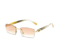 Lunettes de soleil carrées sans monture - Protection UV400 - Pour usage quotidien et événements spéciaux - Cadeau pour homme et femme, Doré/bleu sarcelle double (pieds texturés)