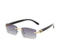 Lunettes de soleil carrées sans monture - Protection UV400 - Pour usage quotidien et événements spéciaux - Cadeau pour homme et femme, Doré/gris double (pieds noirs)