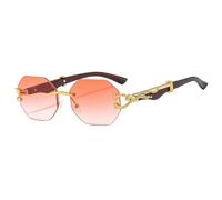 Lunettes de soleil carrées sans monture UV400 Motif léopard, Doré/rose dégradé