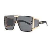 Lunettes de soleil carrées une pièce surdimensionnées avec miroir argenté pour femme - Jambe large - En alliage - Hip Hop - Pour homme, 1, Taille unique