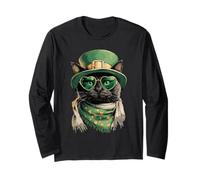 Lunettes de Soleil Chat Noir avec cœurs Trèfle Jour de la St Patrick Manche Longue