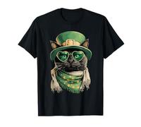 Lunettes de Soleil Chat Noir avec cœurs Trèfle Jour de la St Patrick T-Shirt