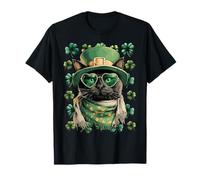 Lunettes de Soleil Chat Noir avec trèfles cœurs St Patrick T-Shirt