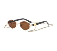 Lunettes de soleil classiques de forme polygonale avec cadre en métal et maillons de chaîne Protection UV400 pour homme et femme Pour activités de plein air, plage, vacances