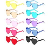 Lunettes de Soleil Coeur, 10 Pièces Lunettes de Soleil à Cœur Sans Monture, Multicolore Heart Lunettes Rétro, Lunettes Love Heart des Années 70, UV400, Lunettes de Fête Voyages Mariage, Unisex