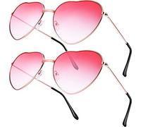 Lunettes De Soleil Coeur,2 PCS Lunettes Coeur Hippy Lunettes Hippie Monture En Métal Rétro Lunettes De Soleil Vintage Pour Femmes Filles Festival 60s 70s Hippy Fantaisie Déguisement Accessoire Rose