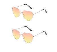 Lunettes De Soleil Coeur,2 PCS Lunettes Coeur Hippy Lunettes Hippie Monture En Métal Rétro Lunettes De Soleil Vintage Pour Femmes Filles Festival 60s 70s Hippy Fantaisie Déguisement Accessoire Or