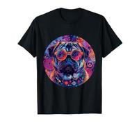 Lunettes de soleil cool carlin trippy groovy mignon hippie chien coloré T-Shirt