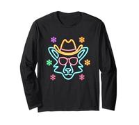 Lunettes de Soleil Cowboy Visage de Loup Hiver Western Graphique Rose Manche Longue