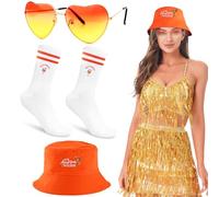 Lunettes de Soleil Cœur ave Aperol Chapeau Brodé de pêcheur Orange & Chaussettes Homme Femme(Gr.36-42), Costume Aperol Spritz, Accessoires Aperol pour Eté Soirées à Thème Carnaval Cocktail (orange)