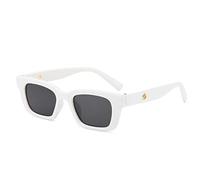 Lunettes de Soleil de Protection UV Noire carrée pour Femmes Verres de Conduite Masculins de Petites Verres de Cadre (Flocons Gris à Cadre Blanc)