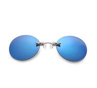 Lunettes de soleil de sport, lunettes de soleil Vintage, Fashion Clip On Nose Sunglasses Men Vintage Mini Round Sun Glasses Hacker Empire Matrix Morpheus Rimless Sunglasses UV400 Blue