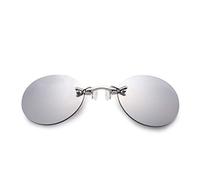 Lunettes de soleil de sport, lunettes de soleil Vintage, Fashion Clip On Nose Sunglasses Men Vintage Mini Round Sun Glasses Hacker Empire Matrix Morpheus Rimless Sunglasses UV400 Silver